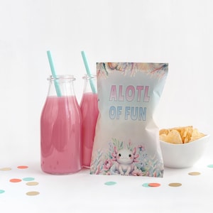 Axolotl Birthday Favors, Axolotl Chip Wrapper Template, Birthday Party Printable Template, A Lotl Fun Custom Loot Bag Instant Download sb114