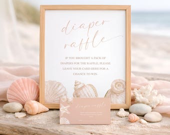 Sea You Soon Baby Shower Diaper Raffle, Nautical Baby Shower Diaper Raffle Tickets Printable, Coastal Ocean Theme Shower Game Girl, sb182