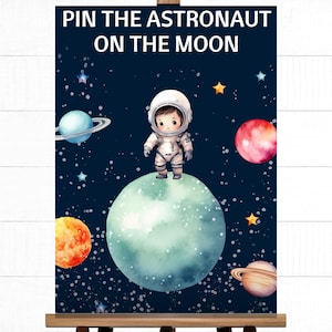 Space Party Games, Pin the Astronaut on the Moon, Outer Space Party Game Printable, Galaxy Themed Party Games, Birthday Activity, sb128