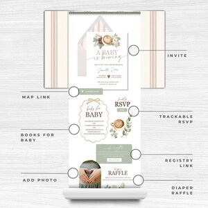 Invitation de site Web Baby is Brewing, invitation numérique pour baby shower sur le thème grain de café, lien texte de suivi RSVP pour baby shower café, sb165 image 3