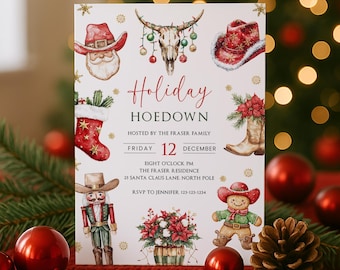 Western Christmas Invitation, Country Christmas Invite, Cowboy Christmas Party Invitation Editable Template, Digital Instant Download