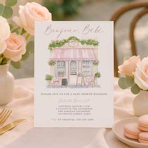 French Cafe Baby Shower Invite, Paris Baby Shower Invitation Digital, Parisian Baby Shower Invitation Digital, Bonjour Bebe Theme, sb167