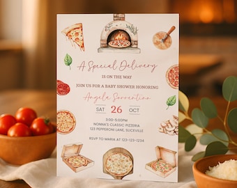 Special Delivery Pizza Baby Shower Invitation, Pizza Baby Shower Invite, A Special Delivery Invite, Slice Slice Baby Shower Printable, sb153