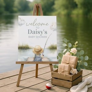 Fishing Baby Shower Welcome Sign, Little Fisherman Baby Shower Poster, Printable Editable Template Fishing Theme, Instant Download sb130