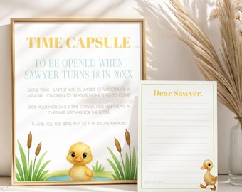 One Lucky Duck Time Capsule, Editable First Birthday Party Decor, Duck Theme Printable Birthday Templates, Duck Party Digital Decor, sb134