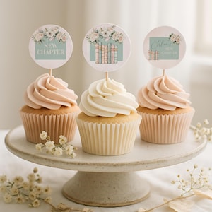 A New Chapter Baby Shower Cupcake Topper, Cupcake Toppers Book Theme, Baby Girl Shower Printable Decor, Editable Instant Download, sb125