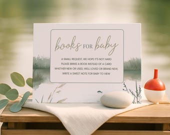 Little Fisherman Books for Baby Card, Fishing Theme Baby Shower Insert, Bring a Book Instead of a Card, Editable Template Printable, sb130