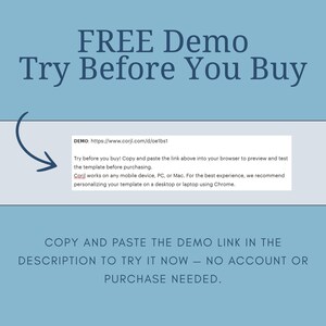 The image is a promotional banner for a free demo of a software product, specifically Corl, which is available on any mobile device, PC, or Mac. The banner encourages users to try the demo link before purchasing, and provides instructions on how to do so.