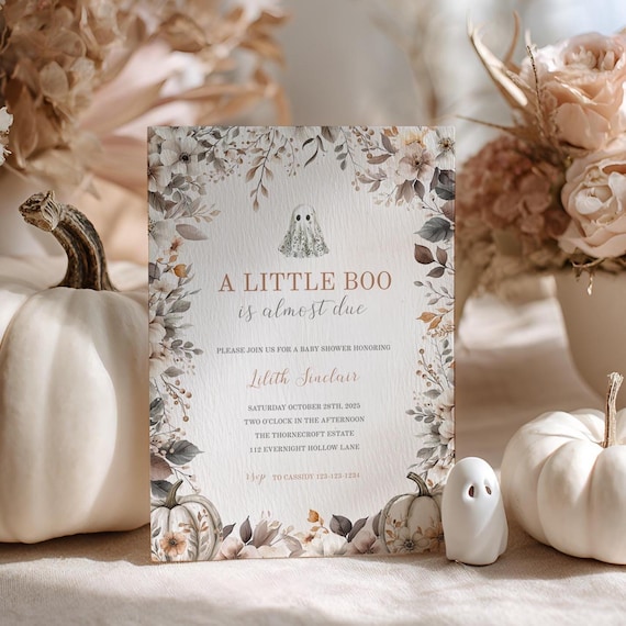 A Little Boo is Almost Due Baby Shower Invitations, Halloween Baby Shower Invite Template, Boho Fall Baby Shower, Instant Download sb140