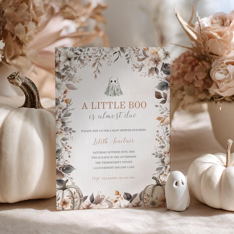 A Little Boo is Almost Due Baby Shower Invitations, Halloween Baby Shower Invite Template, Boho Fall Baby Shower, Instant Download sb140 image 1