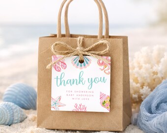 Sea You Soon Baby Shower Favor Tag, Nautical Thank You Tag, Ocean Baby Shower Favor Tags Printable, Editable Coastal Decor sb195