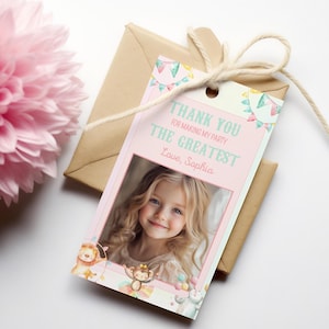Circus Thank You Tags, Editable Carnival Party Favor Tags with Photo, Printable Kids Birthday Loot Bag Tags, Editable Instant Download sb119