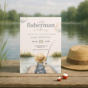 Fishing Themed Baby Shower Invitations, Little Fisherman Baby Shower Invite, Baby Shower Invitation Boy Fishing, Instant Download sb130