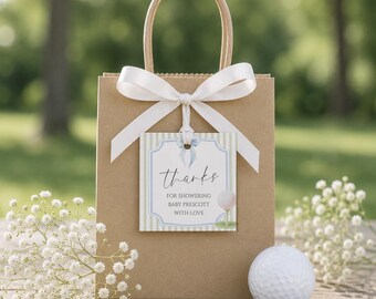Golf Baby Shower Favor Tag, New to the Club Thank You Tag Boy, Preppy Golf Baby Shower Favor, Editable Printable Template, sb215