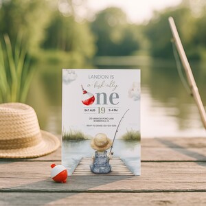 Ofishally One Digital Birthday Invite Download, Fishing Themed Birthday Invitation, Baby Boy First Birthday Template, Instant Download sb130 imagen 3