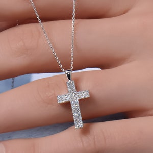 Diamond Cross Necklace, Dainty Diamond Cross, Solid Gold Small Natural Diamond Cross Pendant, Black Friday
