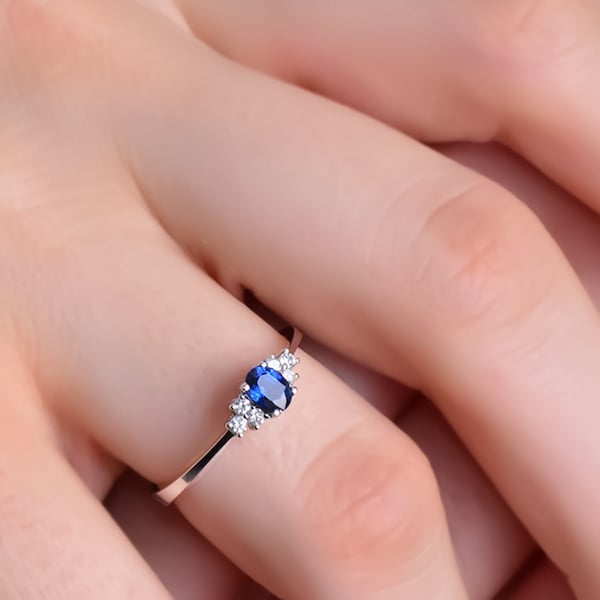 Natural Blue Sapphire Ring, Unique Sapphire Ring, Engagement Ring, Dainty Blue Sapphire Stacking Ring