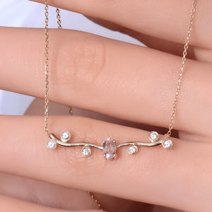 Natural Morganite Solid Gold Necklace , Anniversary Gift, Perfect for Everyday Wear, Minimalist Pendant, Black Friday