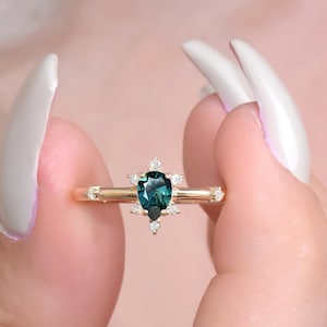 Pear Shape Green Sapphire Engagement Solid Gold Ring, Green Sapphire Ring, Natural Green Sapphire 14K Gold Handmade Ring, Black Friday Sale