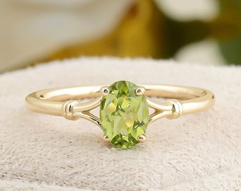 Oval Peridot Engagement Ring: Rose Gold Diamond Wedding Ring