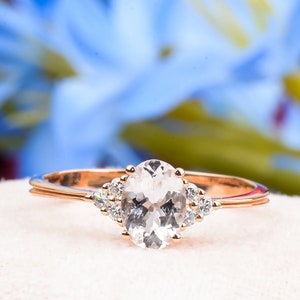 White Sapphire Oval Cut Solitaire Engagement Ring 14K Rose Gold, Solid Gold Ring, Gift For Her, Anniversary Gift