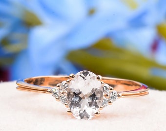 White Sapphire Oval Cut Solitaire Engagement Ring 14K Rose Gold, Solid Gold Ring, Gift For Her, Anniversary Gift
