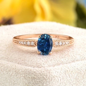 Blue Sapphire Engagement Ring, 14K Solid Gold Oval Shape Certified Blue Sapphire Ring, Sapphire Ring Suitable for Daily Use, New Year Sale