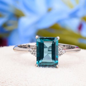 London Blue Topaz Ring, Emerald Shape London Blue Topaz Ring, Blue Topaz Promise Ring, Ring For Women