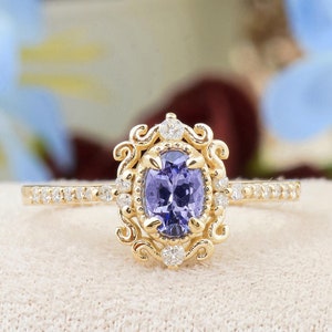 Blue Tanzanite Engagement Ring, Natural Tanzanite Wedding Ring, 14K Solid Gold Gift For Women, Black Friday Gifts Diamond Jewelry