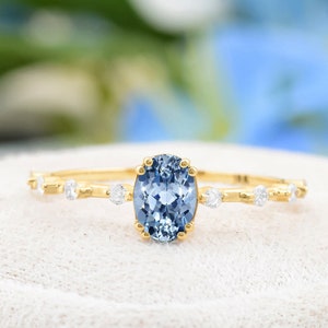 Cornflower Blue Sapphire Wedding Ring, Oval Shape Blue Gemstone Sapphire Diamond Ring, Solid Gold Handmade Cornflower Sapphire Ring