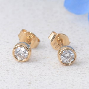 Diamond Earrings 14K Gold Diamond Stud Earrings Prong - Etsy