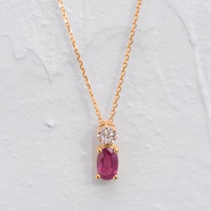 Dainty Ruby Diamond Necklace: Handmade Gold Jewelry