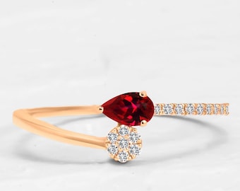 Pear Cut Ruby Ring: 14K Gold Engagement Ring with Diamond Accents