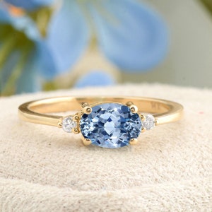 Cornflower Sapphire Engagement Ring, Solid Gold Oval Cut Blue Sapphire Cornflower Wedding Ring, Natural Light Sapphire Handmade Ring
