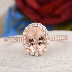 Oval Morganite Engagement Ring: Dainty Diamond Promise Ring