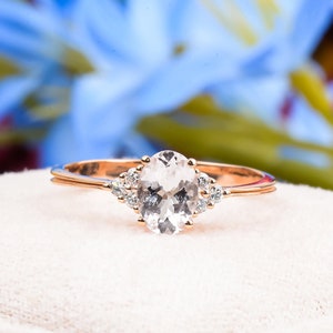 White Sapphire Oval Cut Solitaire Engagement Ring 14K Rose Gold, Solid Gold Ring, Gift For Her, Anniversary Gift