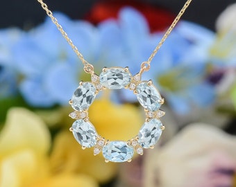 Handmade Solid Gold Aquamarine Necklace: Minimal Oval Gemstone