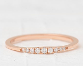 Solid Gold Diamond Dainty Band Ring, Half Eternity Diamond Ring, Wedding Band, Womens Half Eternity Wedding Band, Valentine's Day Gifts