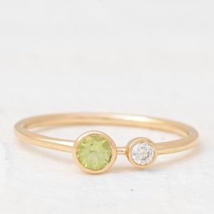 Peridot Engagement Ring Round Shaped Rose Gold Diamond, Certificated Genuine Peridot Diamond Cluster Wedding Ring