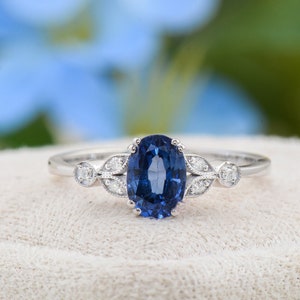 Blue Sapphire Engagement Ring, Oval Shaped Blue Sapphire, Solid Gold Handmade Blue Sapphire Wedding Ring, Valentines Gifts For Her