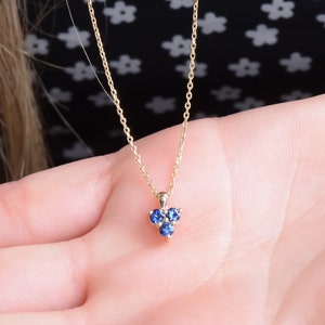 Handmade 14k Solid Gold Blue Sapphire Cluster Necklace