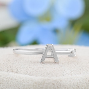 Anillo inicial de diamantes de oro macizo de 14 quilates, anillo de carta de oro hecho a mano, anillo personalizado, anillos de carta de diamantes, joyería personalizada de monograma