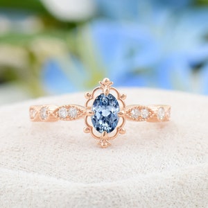 Cornflower Blue Sapphire Engagement Ring, Solid Gold Oval Cut Sapphire Wedding Ring Diamond Unique Bridal Promise Gift, Black Friday Sale