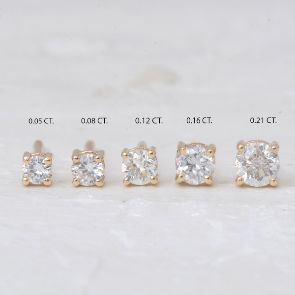 Diamond Earrings, 14K Gold Diamond Stud Earrings, Prong Setting Diamond Studs, Genuine Diamond Stud Earrings, Valentines Day Gift