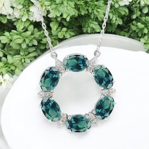 Montana Sapphire Solid Gold Necklace: Diamond Accent, Birthstone Jewelry
