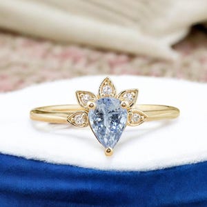 Cornflower Blue Sapphire Engagement Ring: Pear Cut, Solid Gold, Handmade