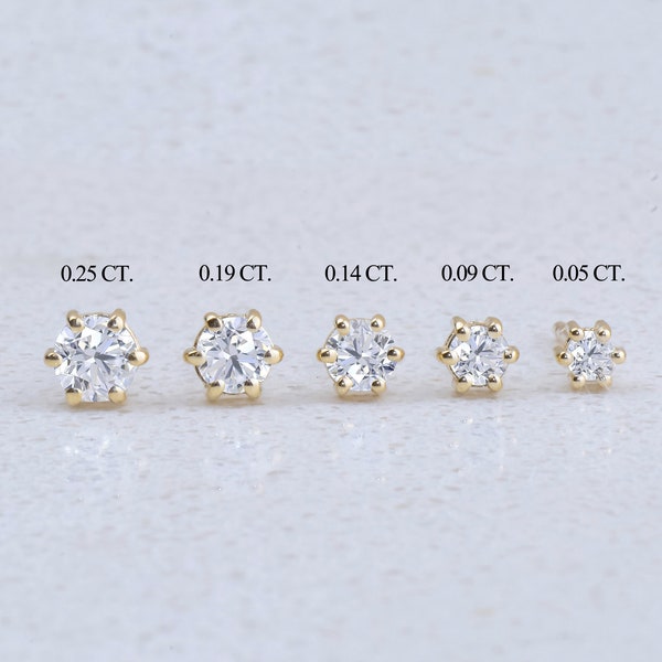 Orecchini di diamanti, orecchini di diamanti in oro 14K, borchie di diamanti con montatura a punta, orecchini di diamanti genuini, orecchini per uso quotidiano