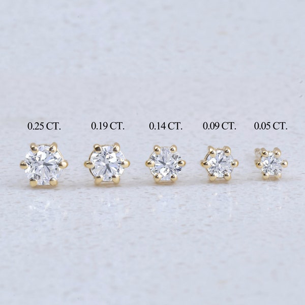 14K Gold Diamond Stud Earrings: Genuine Prong Setting