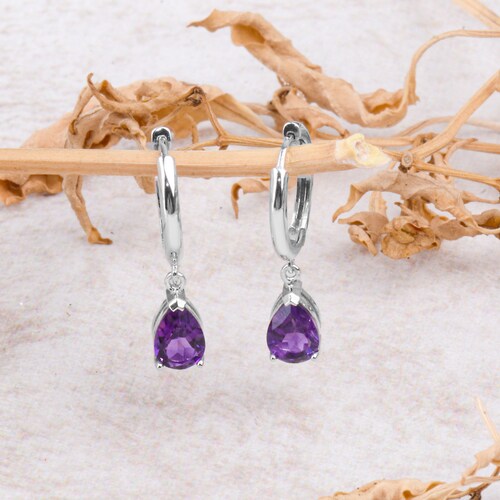 Dangle Earring, Amethyst Dangle Earring, Amethyst Dangling Minimal Earring, Solid Gold Earring, Valentines Day Gift, Valentines Day Sale shops
