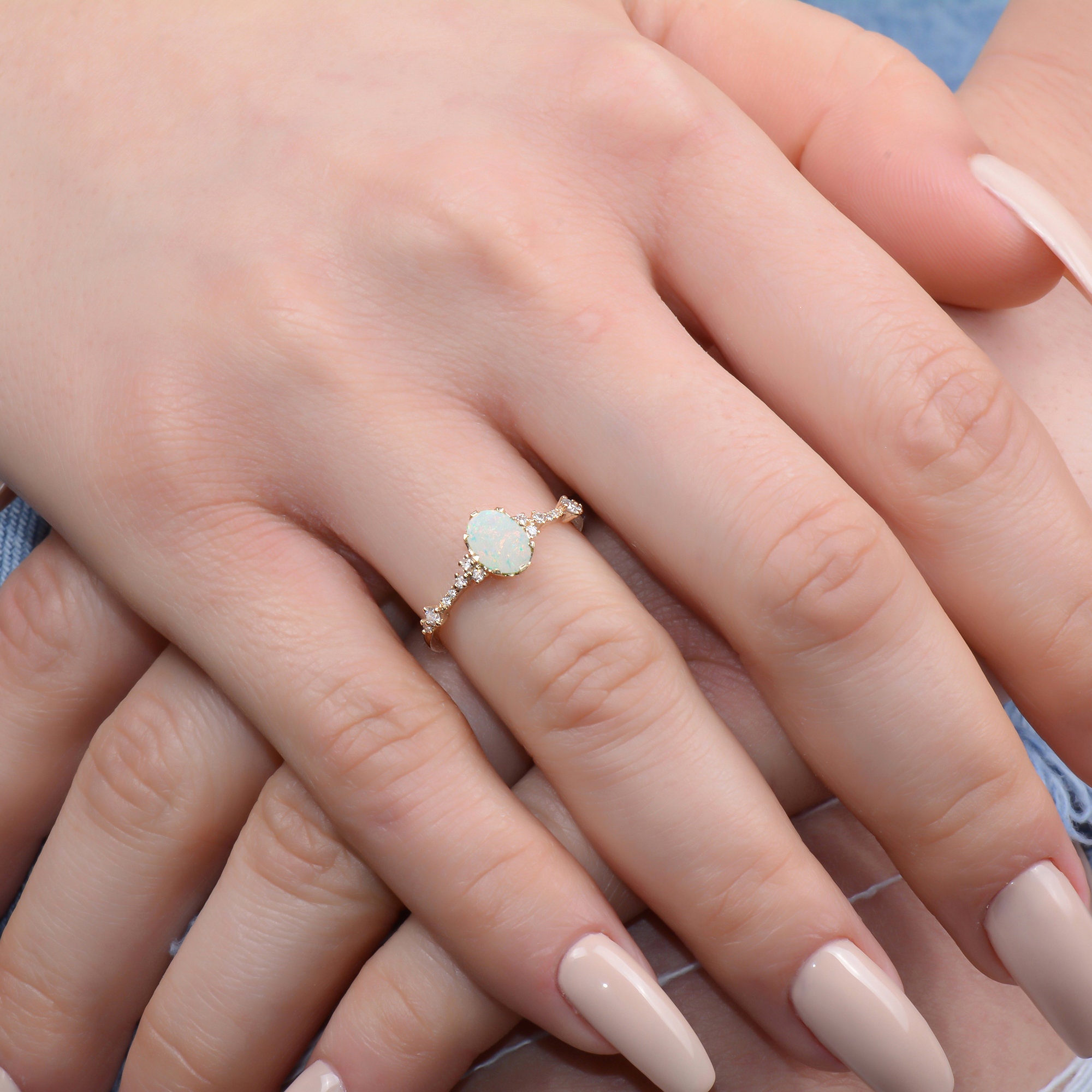 Vintage White Opal Engagement Ring Solid Gold Handmade - Etsy